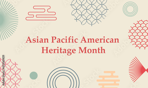 May Asian American and Pacific Islander Heritage Month. Illustration with text, Chinese pattern. Asia Pacific American Heritage Month