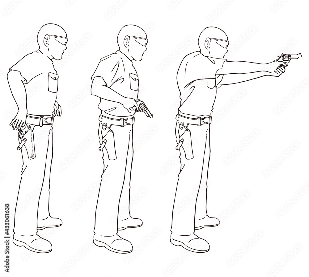 Fototapeta premium 刑事,ポリス,シューティングポーズ,3段階