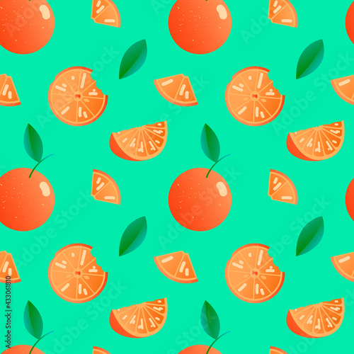 Fototapeta Naklejka Na Ścianę i Meble -  Healthy food vector background illustration with oranges. digital banana pattern. colourful fresh fruit and juice vector background. fresh tasty food vector pattern background. oranges pattern