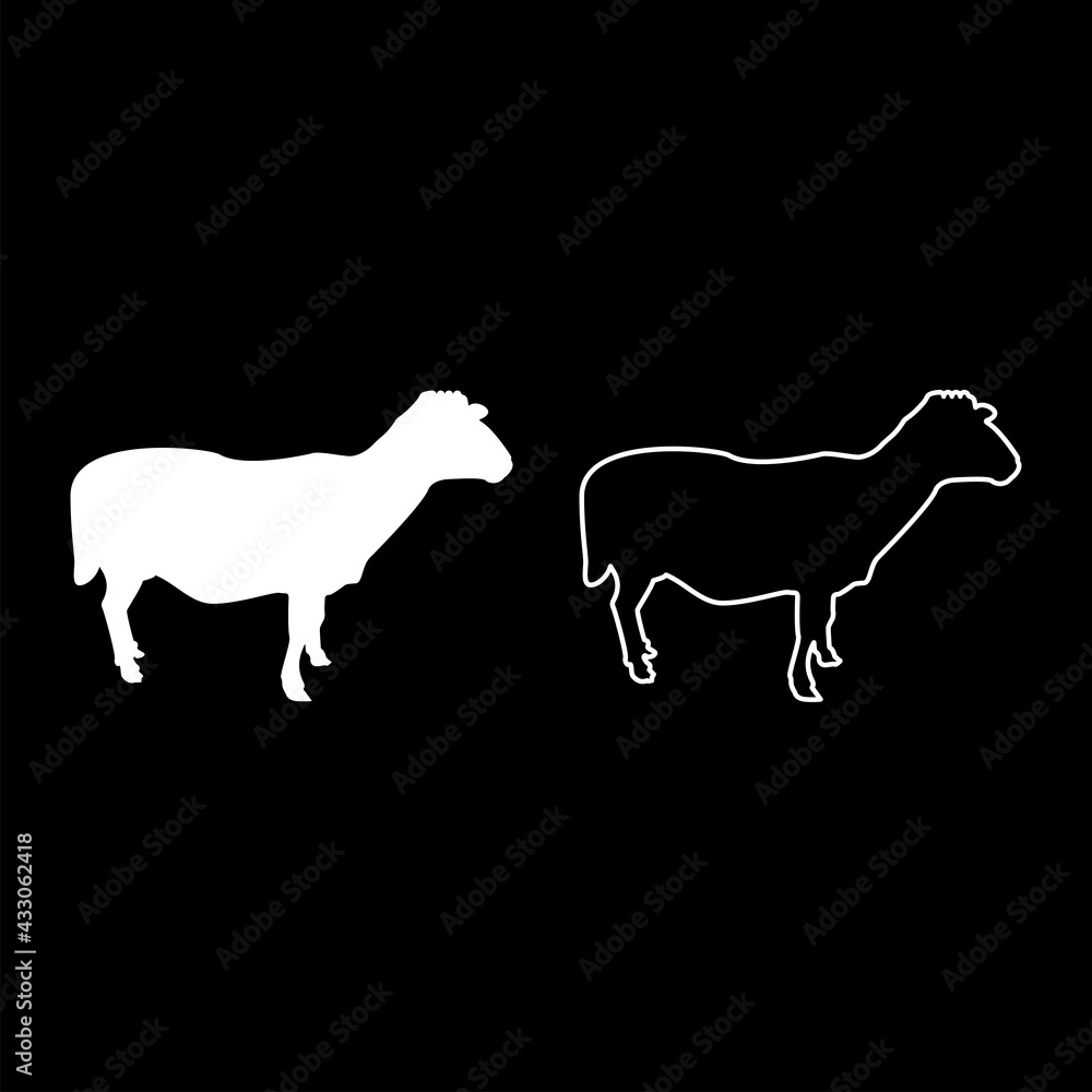 Sheep Ewe Domestic livestock Farm animal cloven hoofed Lamb cattle silhouette white color vector illustration solid outline style image