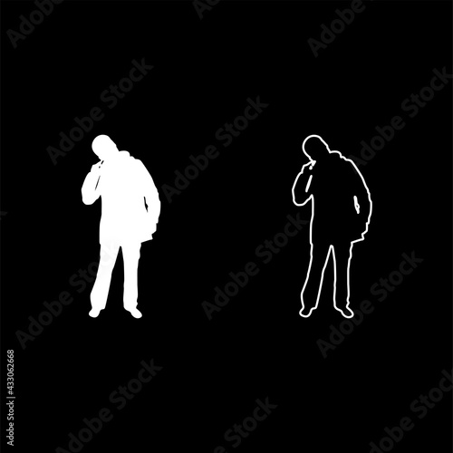 Male picking in ear using finger Male clearing earwax Clean body concept Caring for cleanliness idea Hygiene Cleanup hygienic silhouette white color vector illustration solid outline style image
