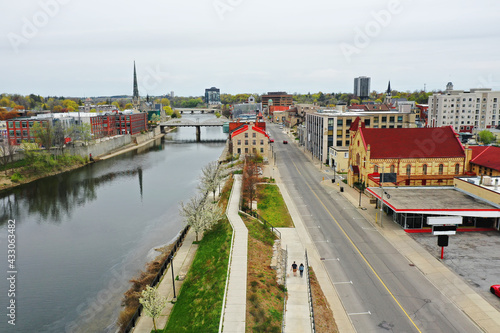 Aerial view of Cambridge, Ontario, Canada by the Grand River