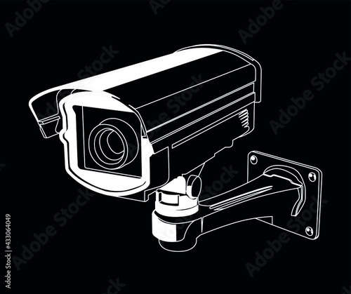 security camera white on black background