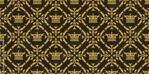 Background pattern with decorative ornament in royal style on a black background, wallpaper. Seamless pattern, texture. Vector illustration