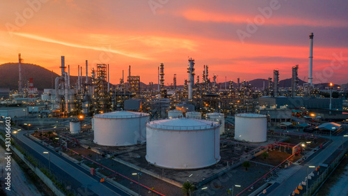 Crude Oil Refinery Plant Steel Pipe line and Chimney and Cooling tower, Chemical or Petrochemical factory plant power plant , Petrochemical tower tank industry concept