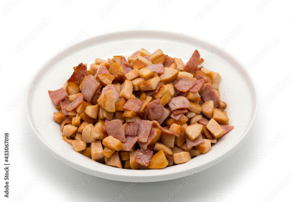 Fried sausage and bacon Fried sausage and bacon