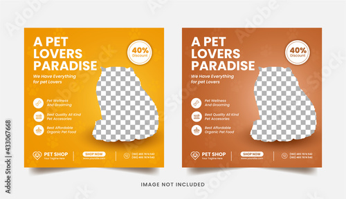 Modern pet shop social media post or editable square web banner with geometric shapes Premium Vector
