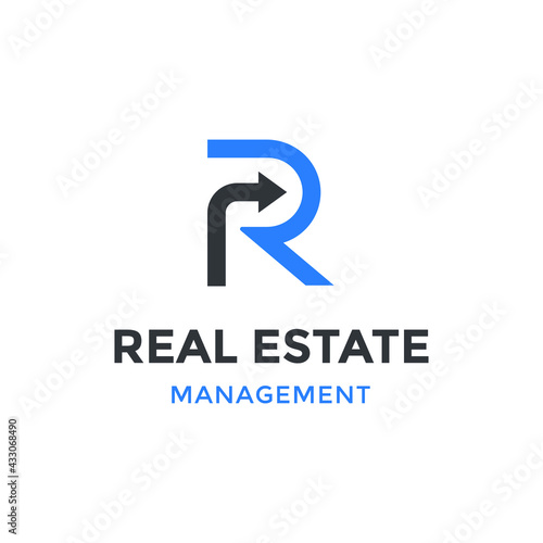 simple real estate logo with arrow and letter R