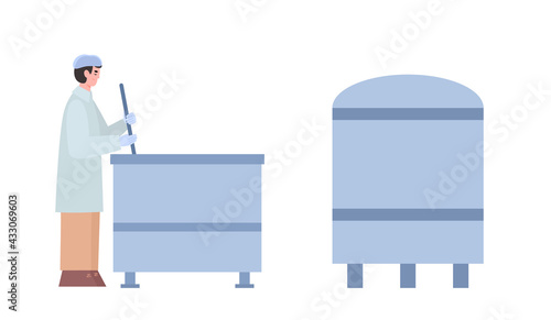 Technology process of cheese production from milk on factory making dairy product