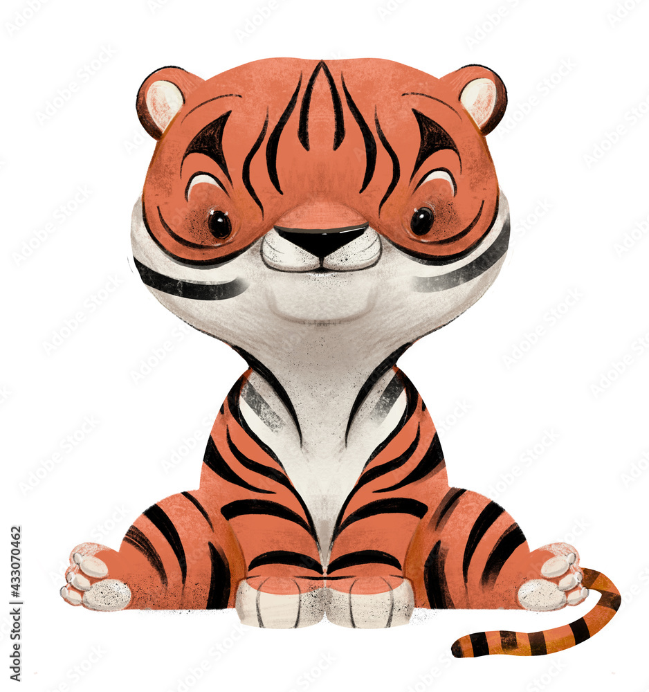Fototapeta premium cute lovely little tiger cartoon character sitting
