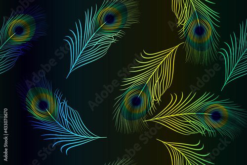 rainbow multicolored peacock feathers, seamless pattern