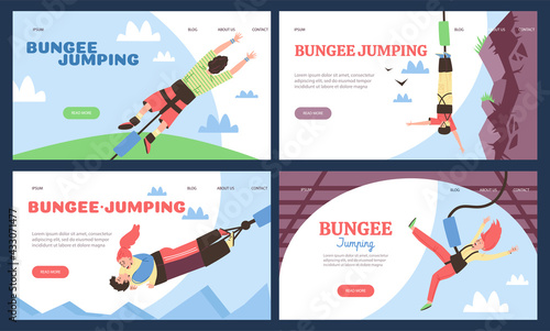 Set of landing pages templates for advertise extreme bungee jumping.
