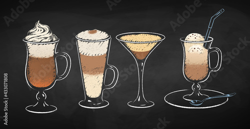 Chalked collection of dessert coffee drinks