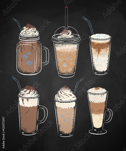 Chalked collection of dessert coffee drinks