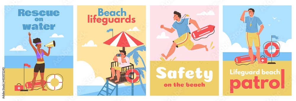 Lifeguards working for rescue life, first aid to injured and safety on beach. Lifeguards working for rescue life, first aid to injured and safety on beach.