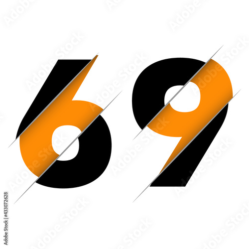 69 6 9 Number Logo Design with a Creative Cut and Black Circle Background. Creative logo design.