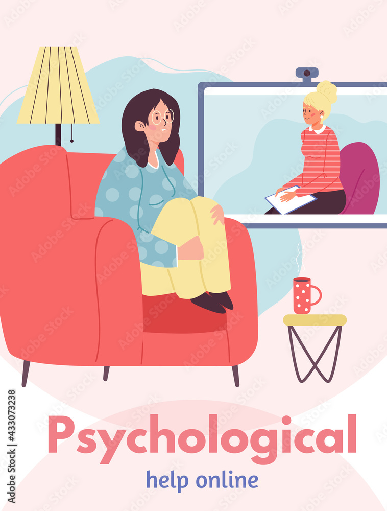 Online psychological help banner or poster design, flat vector illustration. Online psychological help banner or poster design, flat vector illustration.