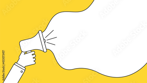 Loud megaphone message template with blank empty bubble speech announcement vector flat cartoon