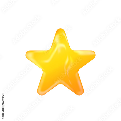 3D golden realistic star isolated on white background. Festive holiday icon. Celebration concept, metallic gold shape. Invitation mock up