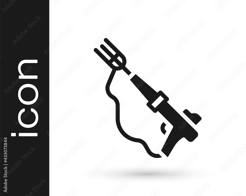 Black Fishing harpoon icon isolated on white background. Fishery manufacturers for catching fish under water. Diving underwater equipment. Vector Black Fishing harpoon icon isolated on white background. Fishery manufacturers for catching fish under water. Diving underwater equipment. Vector