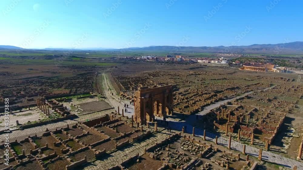 Prise de vue aérienne des ruines romaine de Timgad, Batna Algérie
