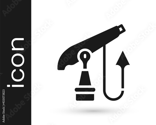 Black Fishing harpoon icon isolated on white background. Fishery manufacturers for catching fish under water. Diving underwater equipment. Vector