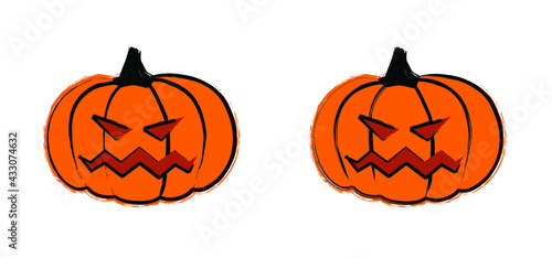 Pumpkin with eyeballs and no smiling face. Pumpkin, happy halloween party on 31 october fest. Ghosts pictogram. Flat vector ghost sign. Cartoon pumpkins, spook pattern. Zombie, monster, spooky symbol.
