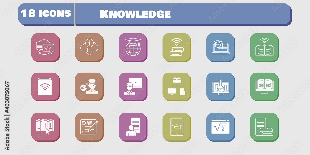 knowledge icon set. included chemistry, study, audiobook, homework, student, maths, book, training, exam, ebook, teacher icons on white background. linear, filled styles. knowledge icon set. included chemistry, study, audiobook, homework, student, maths, book, training, exam, ebook, teacher icons on white background. linear, filled styles.