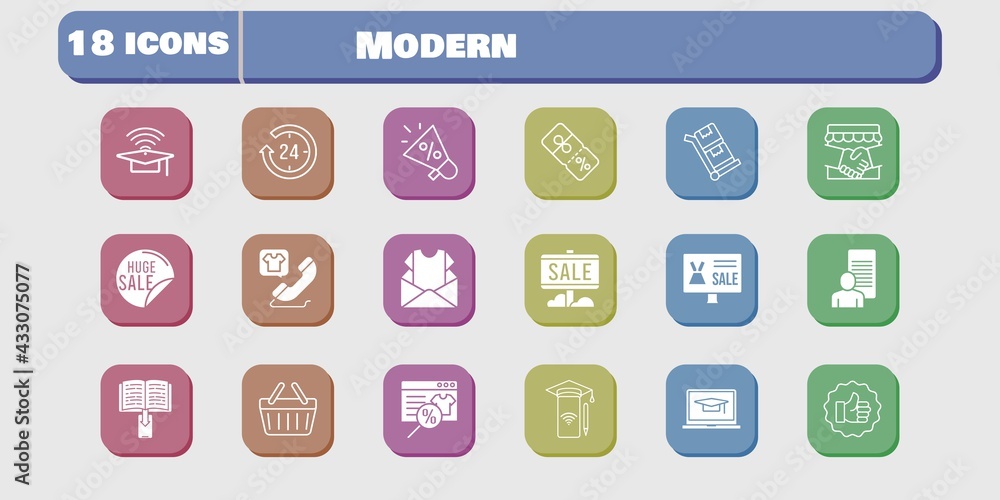 modern icon set. included megaphone, handshake, newsletter, study, smartphone, like, discount, shopping basket, trolley icons on white background. linear, filled styles. modern icon set. included megaphone, handshake, newsletter, study, smartphone, like, discount, shopping basket, trolley icons on white background. linear, filled styles.