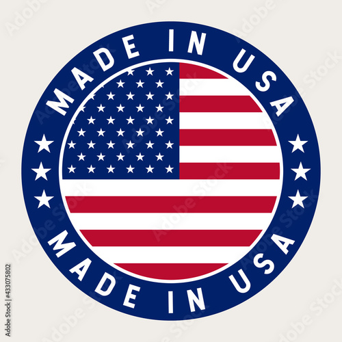 American Flag Round Sticker or Badge. Made in USA Label. Vector US Icon