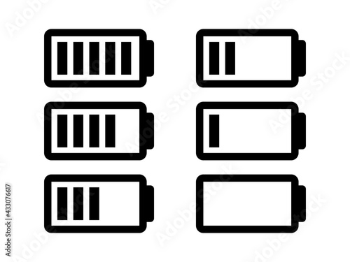 Battery charge indicator icons set. Charging process. Vector illustration