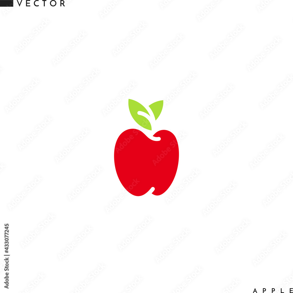 Red apple icon. Fresh fruit with green leaves Red apple icon. Fresh fruit with green leaves