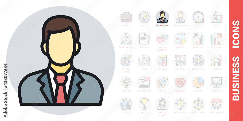 Businessman or business man icon. Man in business suit with tie. Simple color version from business series icons