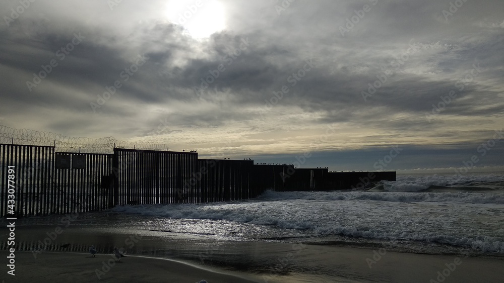 US-Mexico border from the beach in San Diego