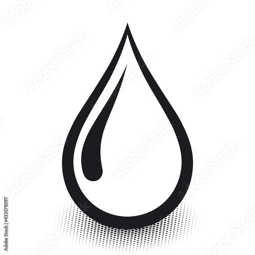 Rain drop or water droplet icon. Black and white vector illustration on a white background