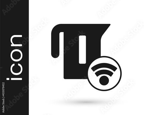 Black Smart electric kettle system icon isolated on white background. Teapot icon. Internet of things concept with wireless connection. Vector