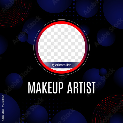 Dark, Blue with Red Banner for Video Platform. Concept for video blog, Channel header for Makeup Artist with Transparent Background. Vector illustration
