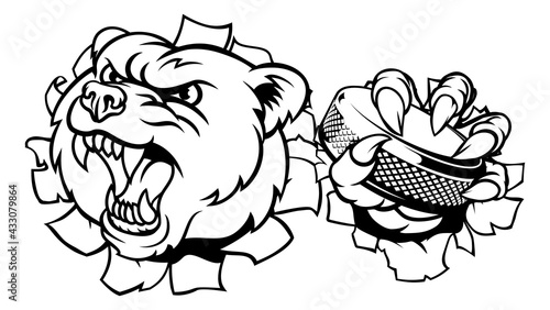 Canvas Print Bear Ice Hockey Player Animal Sports Mascot