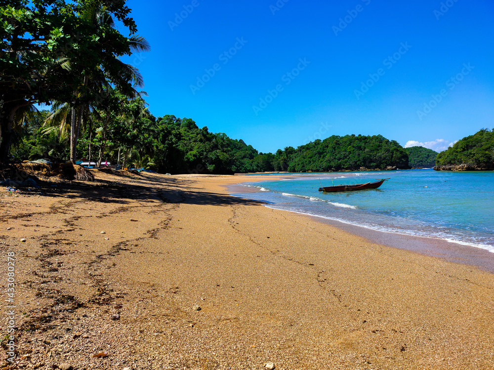 boat in the middle of a tropical beach