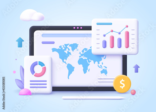 Concept of business trend. Trend analysis and project promotion. 3d vector illustration.