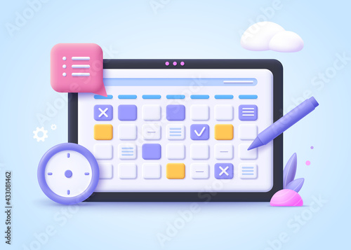 Concept of workflow organization, work planning, time managment, project management.  3d vector illustration.