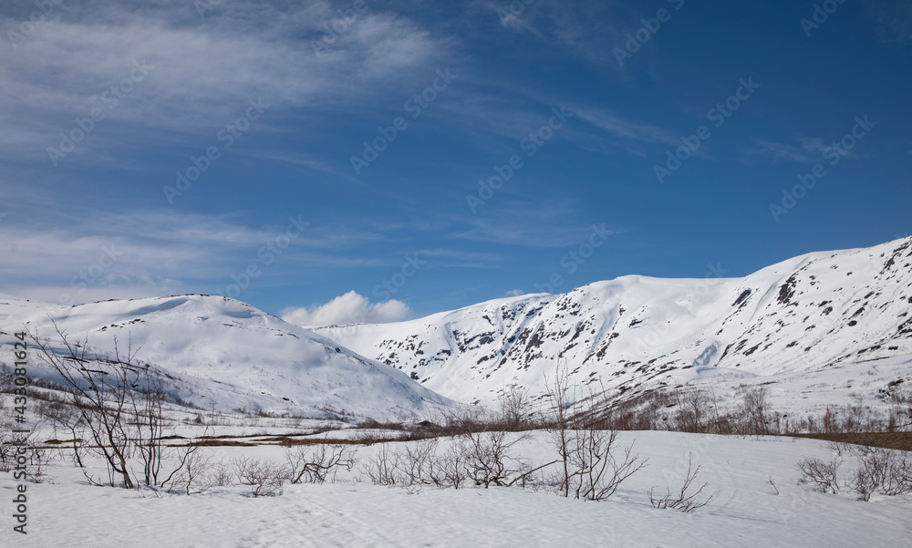 Sun, snow and great spring weather on Tosen mountain,Helgeland,Nordland county,Norway,scandinavia,Europe