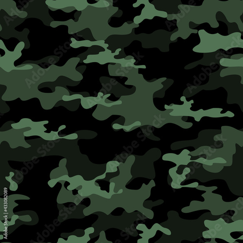  Green camouflage, vector dark background, trendy texture, ornament.