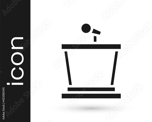 Black Stage stand or debate podium rostrum icon isolated on white background. Conference speech tribune. Vector