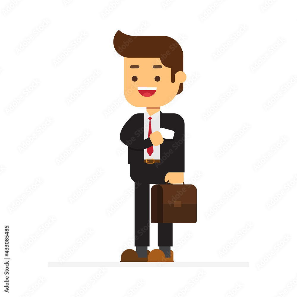 Business man with a briefcase taking out business card from his jacket pocket Business man with a briefcase taking out business card from his jacket pocket