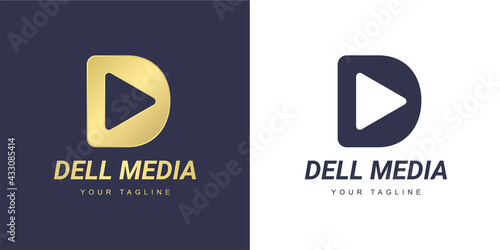 Letter d logo with a minimalist "media" and "playing" concept