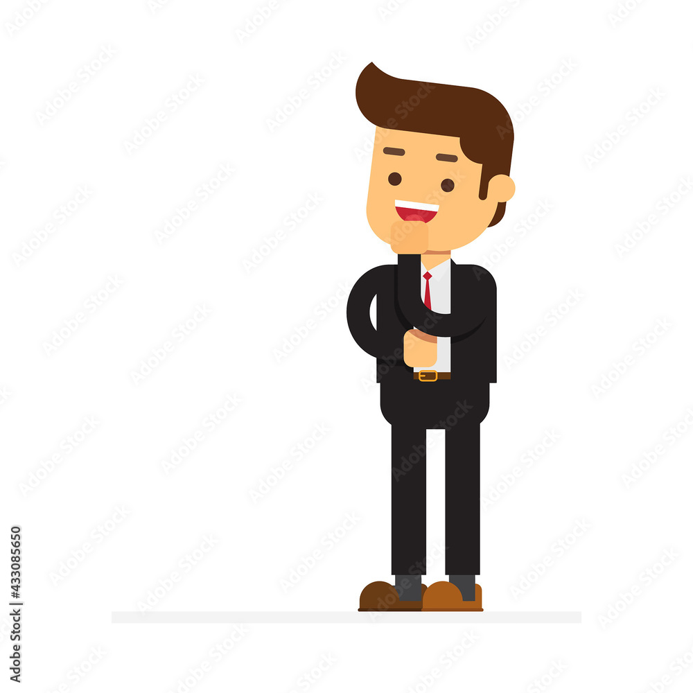 Standing business man making thinking gesture Standing business man making thinking gesture