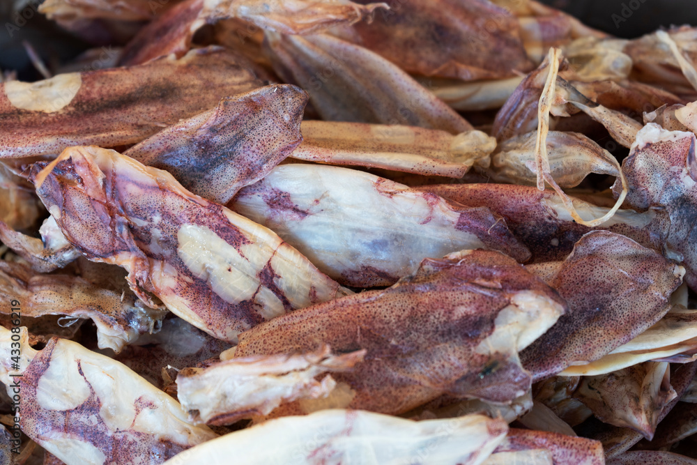 Dried squid in the sea food Thailand market