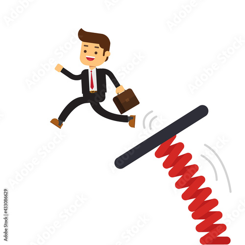Businessman jumping from springboard