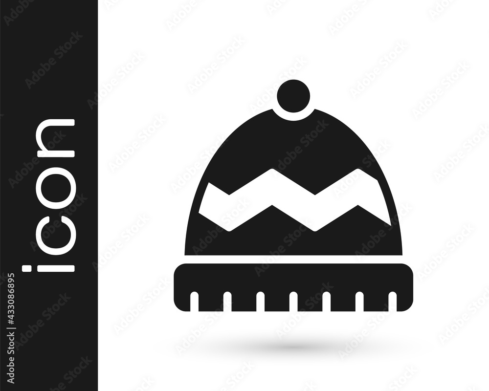 Fototapeta premium Black Winter hat icon isolated on white background. Vector